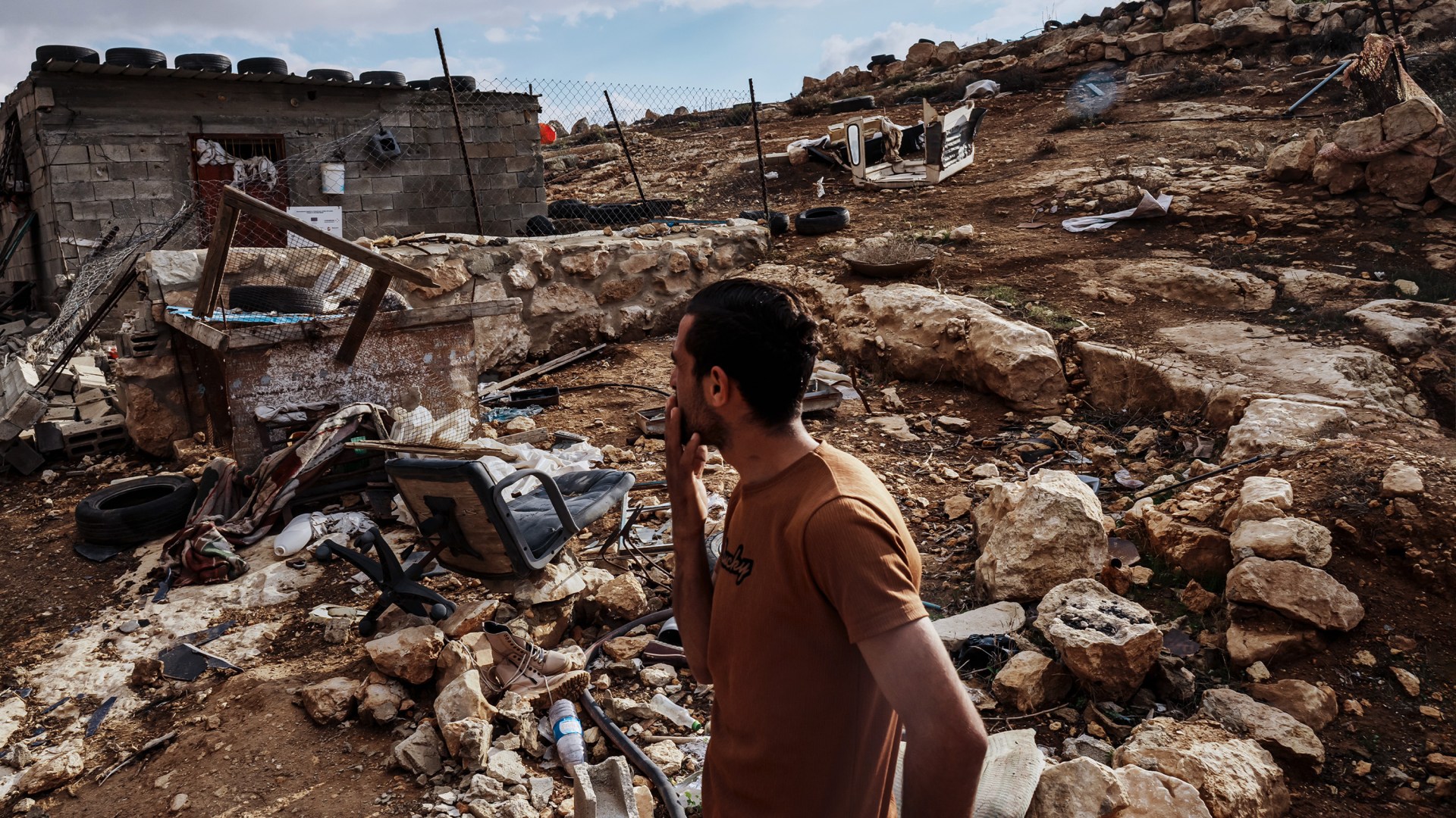 A home and farmland damaged by Israeli settlers who trespassed and vandalized property in the West Bank.